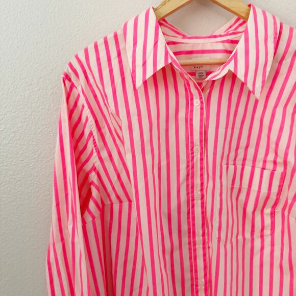 A NEW DAY | Neon Bright Pink Blush Nude Stripe Collar Button Front Blouse | XXL - Picture 2 of 7